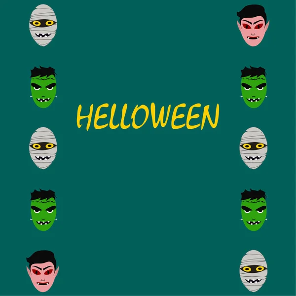 Barevné Vektorové Ilustrace Halloween Plakát Tváří Děsivé Kreslené Postavičky Dracula — Stockový vektor