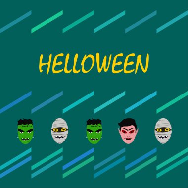 Cadılar Bayramı Poster renkli vektör çizim yüzü korkunç çizgi film karakterleri, Dracula, Frankenstein ve mumya olan 