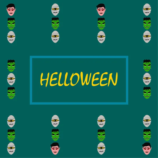 Ilustração Vetorial Colorida Cartaz Halloween Com Rostos Personagens Assustadores Desenhos —  Vetores de Stock