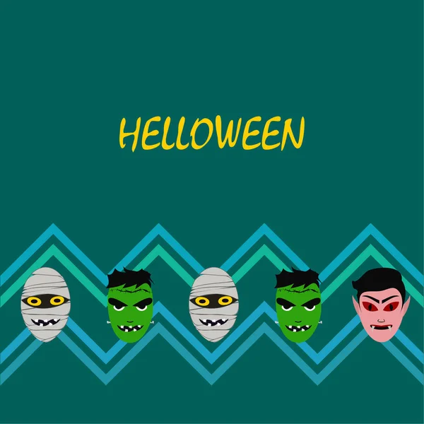 Színes Vektoros Illusztráció Halloween Poszter Arcát Ijesztő Rajzfilmfigurák Drakula Frankenstein — Stock Vector