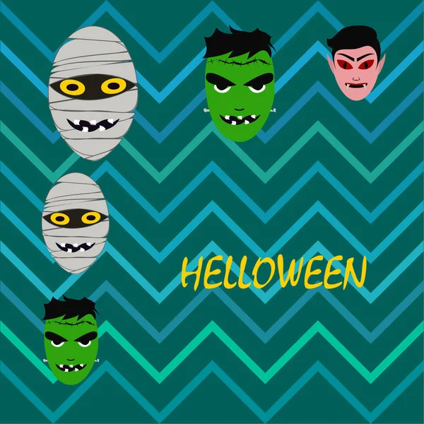 Illustration Vectorielle Colorée Affiche Halloween Avec Des Visages Personnages Bande — Image vectorielle