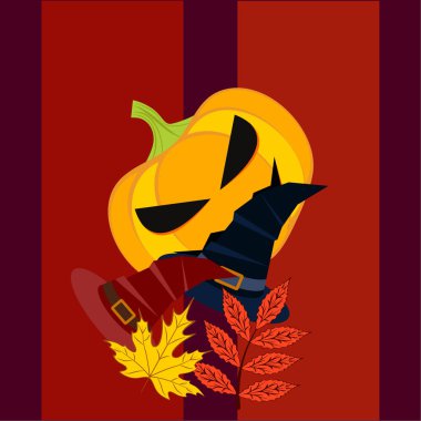 Cadılar Bayramı sonbahar kabak, düşen yapraklar, jant kapağı arka plan vektör