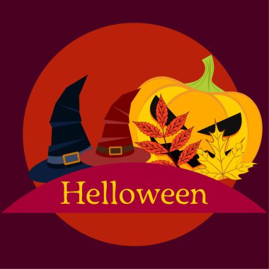 Cadılar Bayramı sonbahar kabak, düşen yapraklar, jant kapağı arka plan vektör