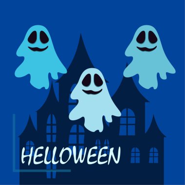 Hayaletlerle cadılar bayramı arkaplanı, vektör illüstrasyonu 