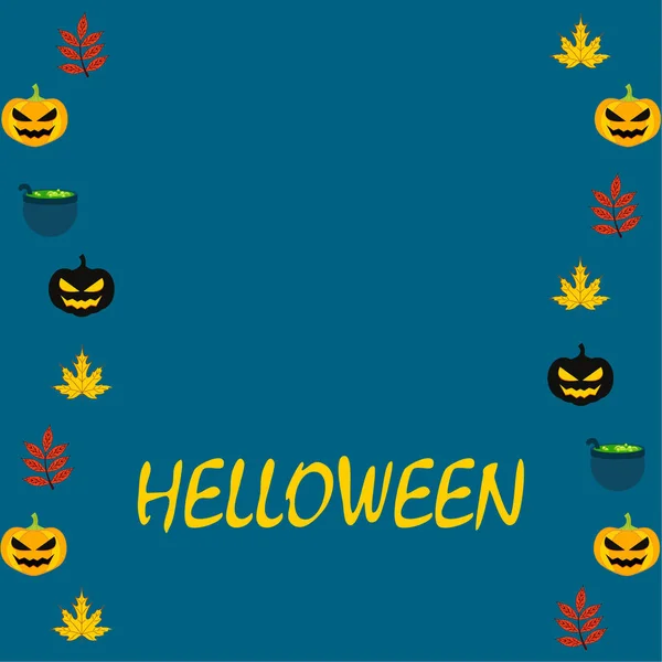 Halloween Autunno Zucche Foglie Cadute Strega Calderoni Vettore Sfondo — Vettoriale Stock