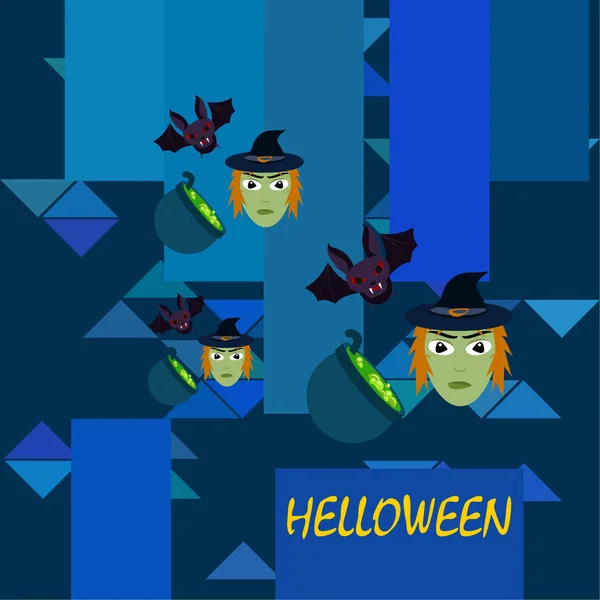 Carte Halloween Avec Sorcières Bast Pots Fond Vectoriel — Image vectorielle