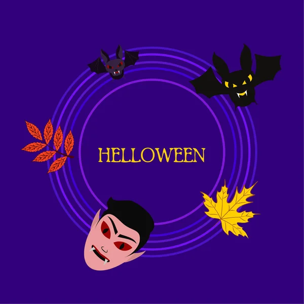 Ilustracja Wektorowa Nietoperzy Halloween Jesienne Liście Maska Dracula — Wektor stockowy