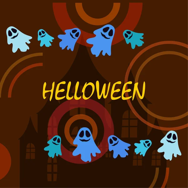 Ilustração Halloween Com Fantasmas Fundo Vetorial — Vetor de Stock