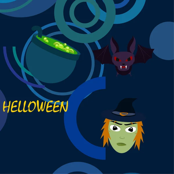 Strega Halloween Pipistrello Pot Vector Background — Vettoriale Stock