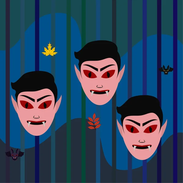 Halloween Autumn Fall Leaves Masks Dracula Bats — Stock Vector