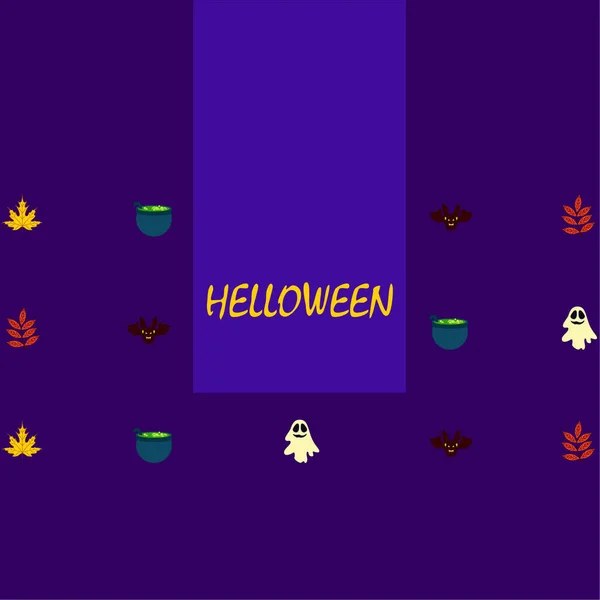 Halloween Autumn Background Leaves Cauldrons Bats Ghosts Vector Background — Stock Vector
