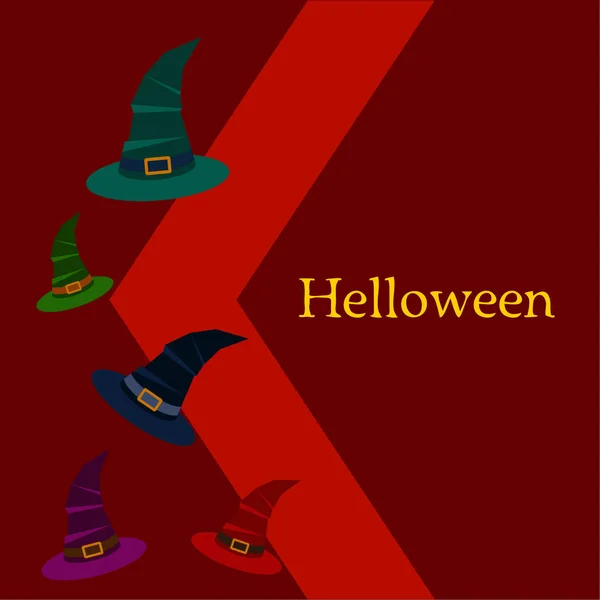 Fondo Halloween Con Sombreros Bruja Sobre Fondo Rojo — Vector de stock