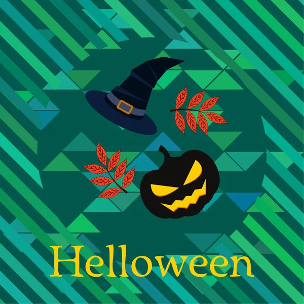 Halloween Autumn Pumpkin Fallen Leaves Hat Vector Background — Stock Vector