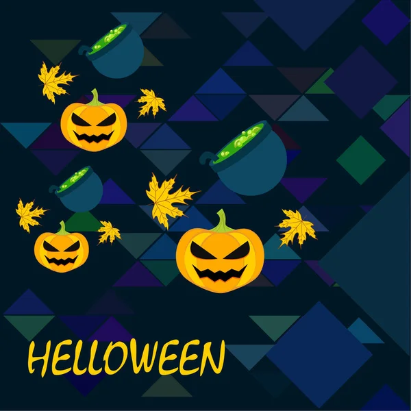 Halloween Autumn Pumpkins Fallen Leaves Witch Cauldrons Vector Background — Stock Vector