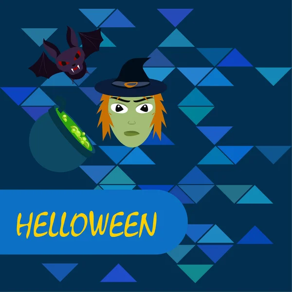 Bruja Halloween Murciélago Fondo Vector Olla — Vector de stock