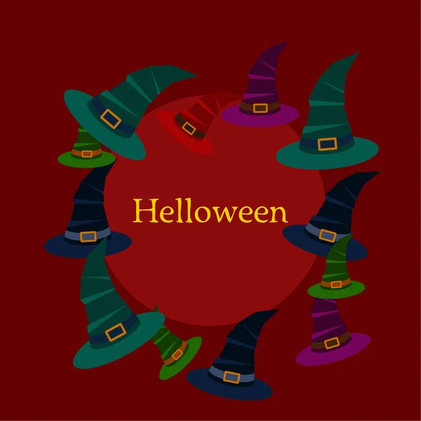 Halloween Achtergrond Met Heks Hoeden Rode Achtergrond — Stockvector