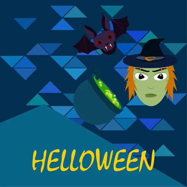 Bruxa Halloween Morcego Fundo Vetor Pote — Vetor de Stock