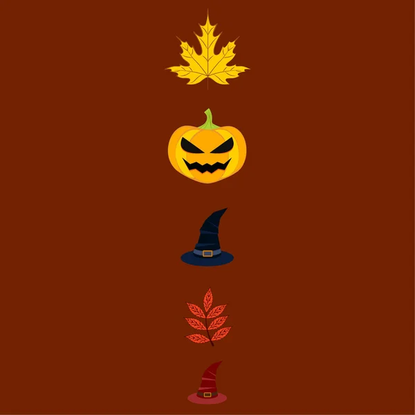 Halloween Calabaza Otoño Hojas Caídas Sombreros Vector Fondo — Archivo Imágenes Vectoriales