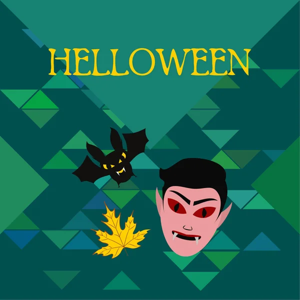 Halloween Jesień Jesień Liść Maska Dracula Bat Ilustracja Wektorowa — Wektor stockowy