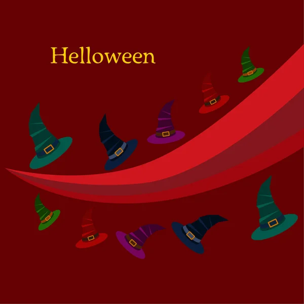 Halloween Sfondo Con Cappelli Strega Sfondo Rosso — Vettoriale Stock