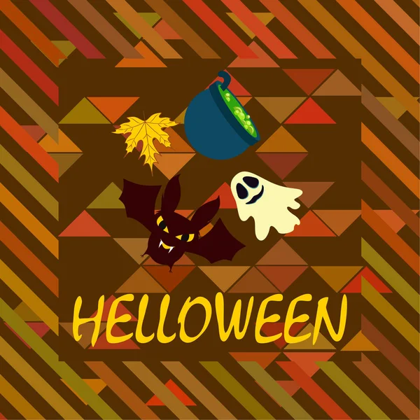 Хэллоуин Осенний Фон Листьями Котел Летучая Мышь Призрак Векторный Фон — стоковый вектор
