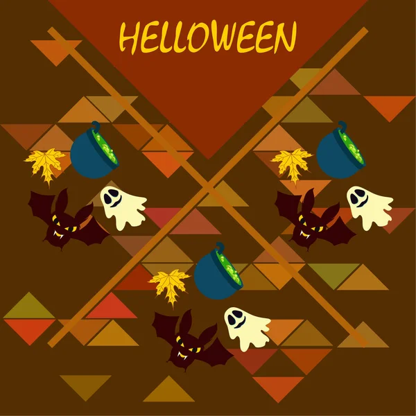 Halloween Outono Fundo Com Folhas Caldeirões Morcegos Fantasmas Vetor Fundo —  Vetores de Stock