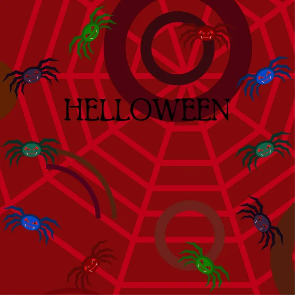 Ilustração Halloween Fundo Vetorial Com Aranhas —  Vetores de Stock