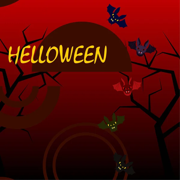 Morcegos Halloween Fundo Vermelho Cartaz Halloween Ilustração Vetorial — Vetor de Stock