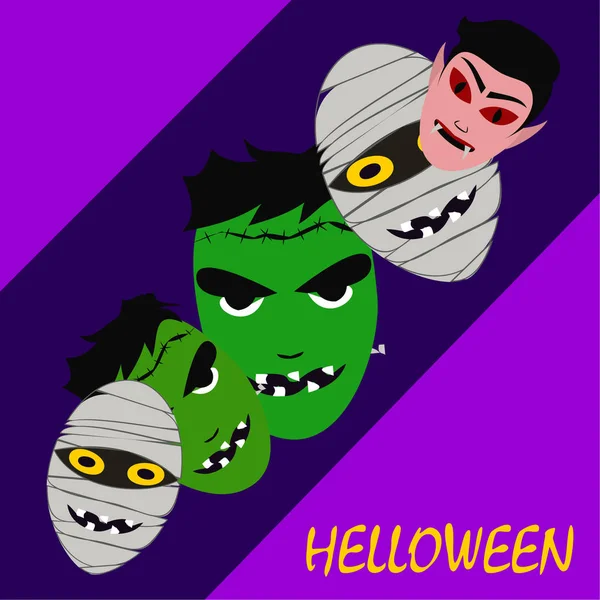 Monstruos Halloween Ilustración Vectorial Tarjeta — Vector de stock