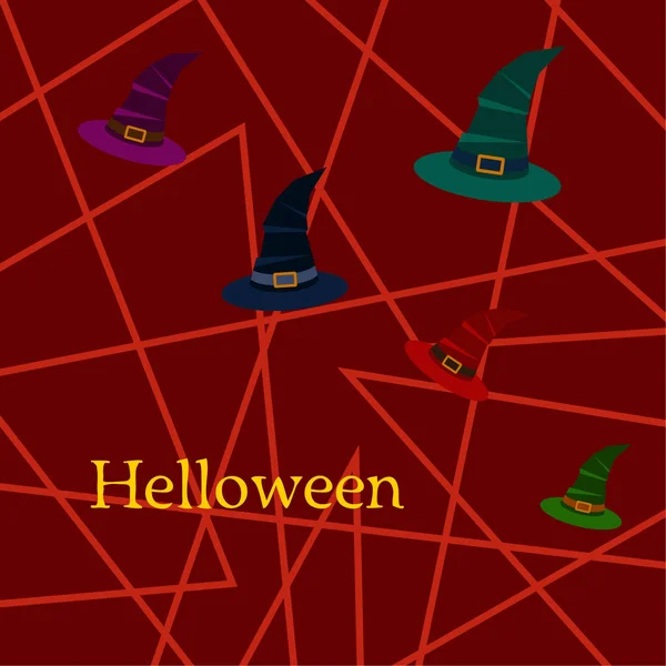 Halloween Hintergrund Mit Hexenhüten Auf Rotem Hintergrund — Stockvektor