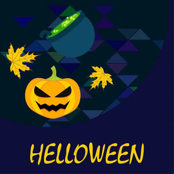 Halloween Autunno Zucca Foglie Cadute Strega Calderone Vettore Sfondo — Vettoriale Stock