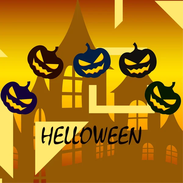 Halloween Bakgrund Med Hus Och Pumpor Vektorillustration — Stock vektor