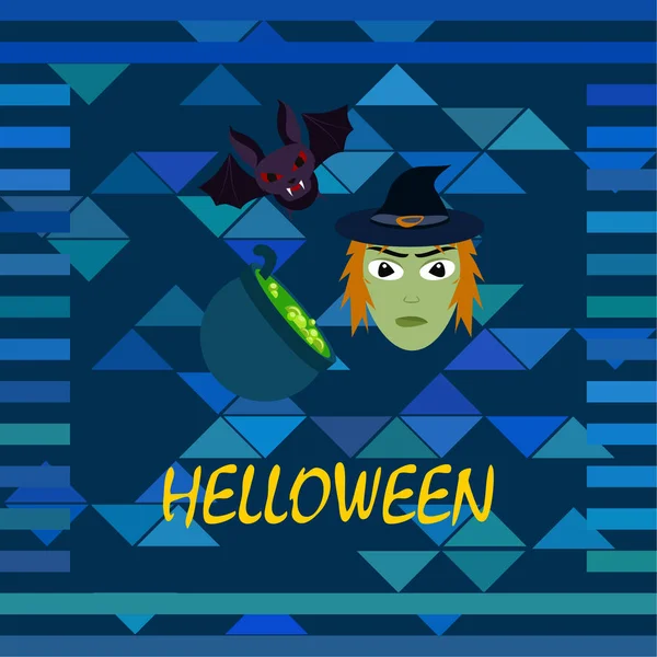 Strega Halloween Pipistrello Pot Vector Background — Vettoriale Stock