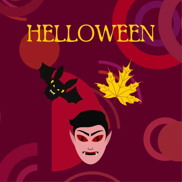 Halloween Herbstblatt Dracula Maske Fledermaus Vektorillustration — Stockvektor