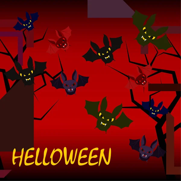 Morcegos Halloween Fundo Vermelho Cartaz Halloween Ilustração Vetorial — Vetor de Stock