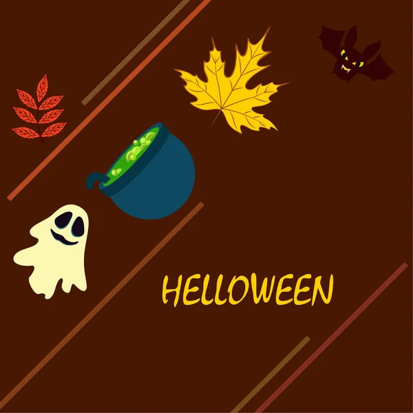 Halloween Outono Caído Folhas Caldeirão Morcego Fundo Vetor Fantasma —  Vetores de Stock