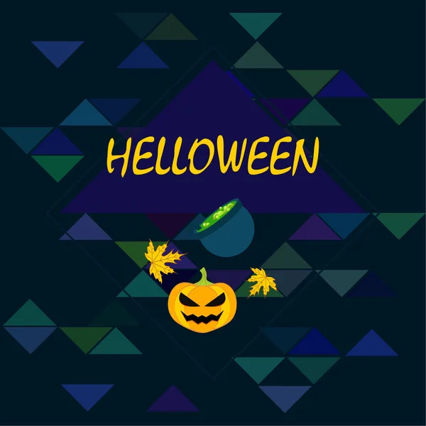 Halloween Herfst Pompoen Gevallen Bladeren Heks Ketel Vector Achtergrond — Stockvector