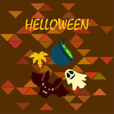 Cadılar Bayramı sonbahar arka plan yaprak, kazan, yarasa, hayalet vektör arka plan ile