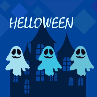 Hayaletlerle cadılar bayramı arkaplanı, vektör illüstrasyonu 