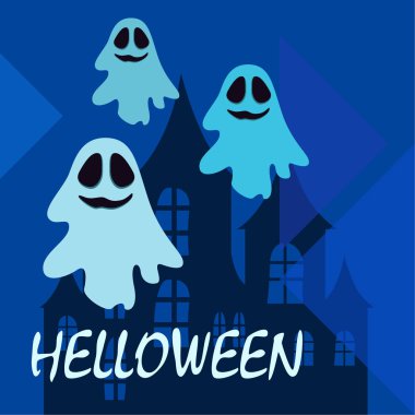 Hayaletlerle cadılar bayramı arkaplanı, vektör illüstrasyonu 