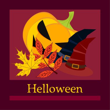 Cadılar Bayramı sonbahar kabak, düşen yapraklar, jant kapağı arka plan vektör