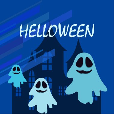 Hayaletlerle cadılar bayramı arkaplanı, vektör illüstrasyonu 