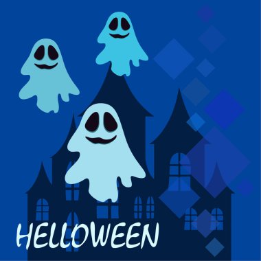 Hayaletlerle cadılar bayramı arkaplanı, vektör illüstrasyonu 