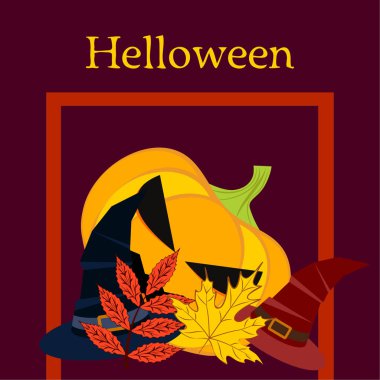 Cadılar Bayramı sonbahar kabak, düşen yapraklar, jant kapağı arka plan vektör