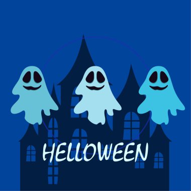 Hayaletlerle cadılar bayramı arkaplanı, vektör illüstrasyonu 