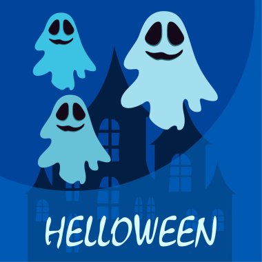 Hayaletlerle cadılar bayramı arkaplanı, vektör illüstrasyonu 