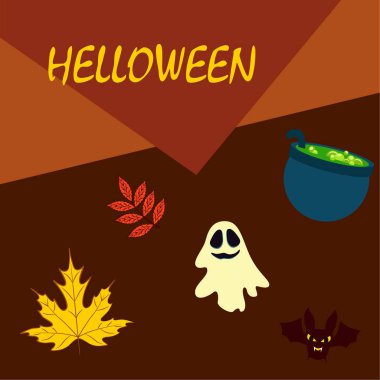 Cadılar Bayramı sonbahar arka plan yaprakları, kazan, yarasa, hayalet vektör arka plan ile