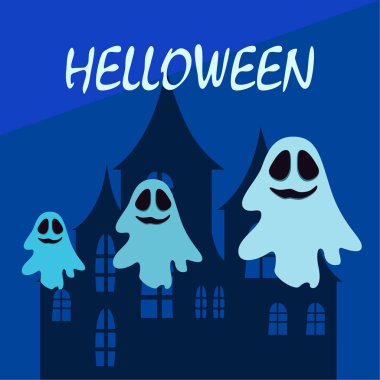 Hayaletlerle cadılar bayramı arkaplanı, vektör illüstrasyonu 