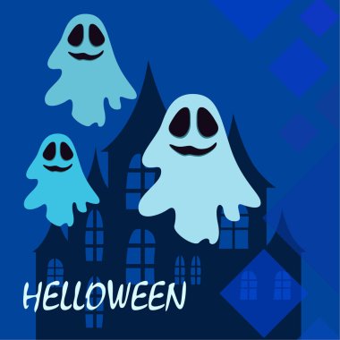 Hayaletlerle cadılar bayramı arkaplanı, vektör illüstrasyonu 