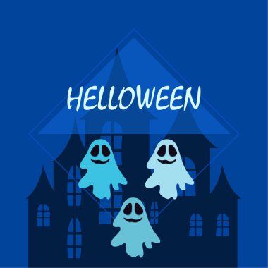 Hayaletlerle cadılar bayramı arkaplanı, vektör illüstrasyonu 